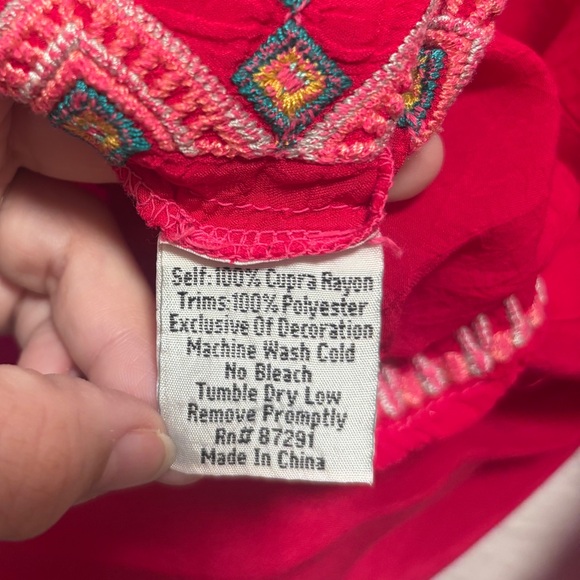 Johnny Was Red Embroidered Floral Blouse Tunic Boho - Picture 5 of 8